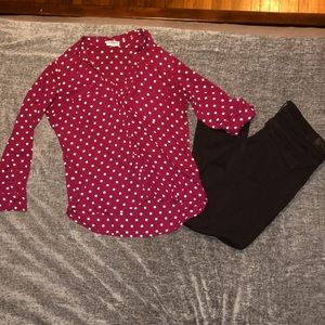 Express maroon polka dot portofino slim fit shirt